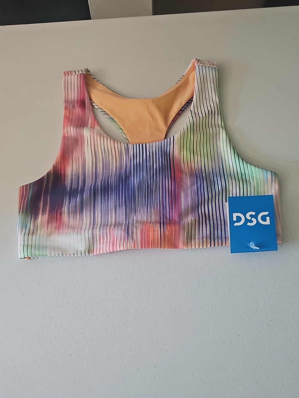 DSG Tie-Dye Ribbed Scoop Sports Bra in Peach and Multicolor
